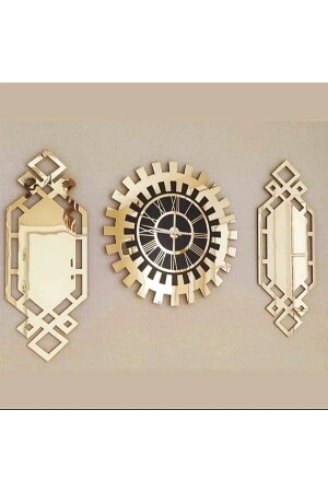 Altın Renk Plexiglass Aynalı 3d Kabartmalı El Boyaması Piyano Model Duvar Saati- Tablo 3 Parça - Eyka Store