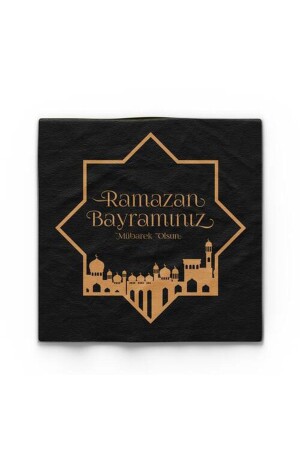 Altın Varaklı Ramazan Bayramınız Mübarek Olsun Peçetesi 16 Adet Siyah Renk - 2