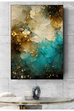 Altın Ve Deniz Mavisi Soyut Dekoratif Kanvas Duvar Tablo AYS1045 - TRADE AYS