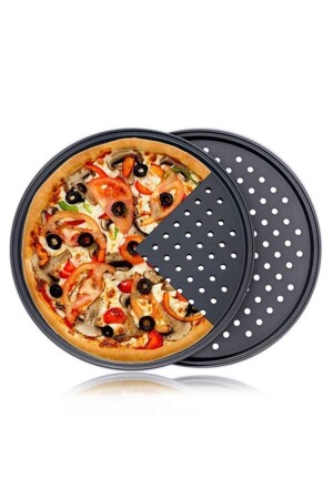 Aluminium 24 cm Teflon perforiertes Pizzablech 2 Stück 24cm-tflnal-2 Stück - 1