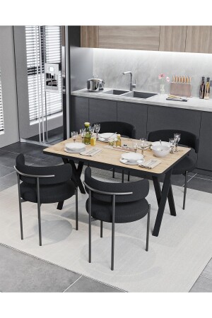 Alvin Teddy Sandalye 80x120 Yemek Masası Mutfak Masası 4 Kişilik Masa Sandalye Takımı(BUKLE KUMAŞ) - 2