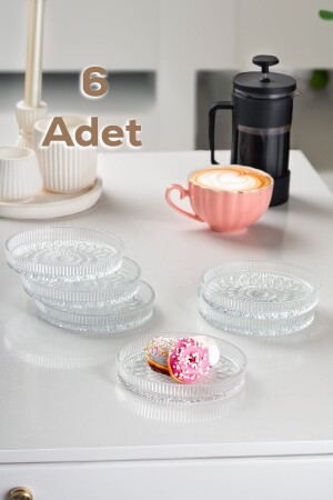 Alya gemusterter aufrechter Teller – 6-teiliger Glas-Präsentationsteller für Kuchen, Kekse, Kuchen, Catering, Servierteller – 12 cm - 2