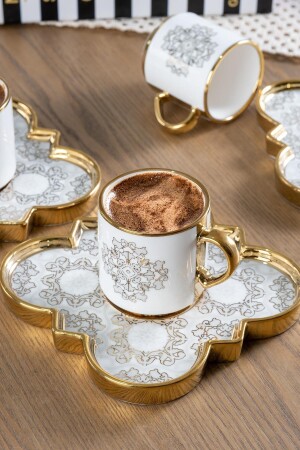Amara Etnik Papatya Desen Gold Yaldız 6 Kişilik 90ml Porselen Kahve Fincanı Takımı 0151 SCT-22-0151/8 - 3