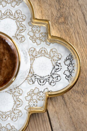 Amara Etnik Papatya Desen Gold Yaldız 6 Kişilik 90ml Porselen Kahve Fincanı Takımı 0151 SCT-22-0151/8 - 5