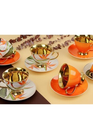 Amazon Orange Gold Floral Porzellan-Kaffeetassen-Set für 6 Personen Harlem-735 HARLEM-730 - 1