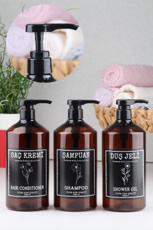 Amber 3lü Banyo Seti Şampuan Duş Jeli Ve Saç Kremi 1000 Ml Sert Plastik CZM2152 - 5