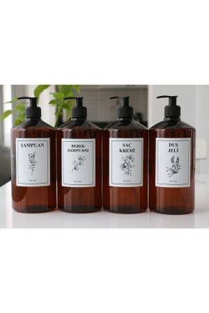Amber Cam Görünümlü Plastik Banyo 4lü Şampuan-duş Jeli-saç Kremi-bebek Şampuan Şişe Seti 1 Litre 322 - 2