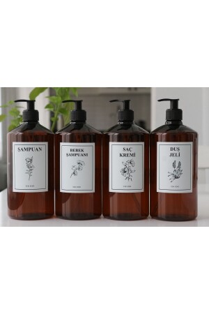 Amber Cam Görünümlü Plastik Banyo 4lü Şampuan-duş Jeli-saç Kremi-bebek Şampuan Şişe Seti 1 Litre 322 - 1