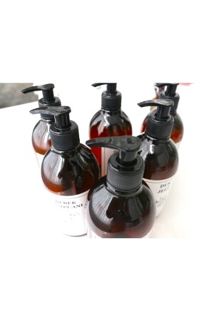 Amber Cam Görünümlü Plastik Sabunluk 6lı Banyo&mutfak Düzenleyici Şişe Seti 500ml Ve Pompalı Kapak DEM 309 - 3