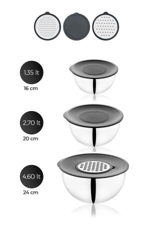 Ambition 16-20-24 cm 9-teilige Rührschüssel aus Stahl mit Reibe AMBITION9PIECES - 4