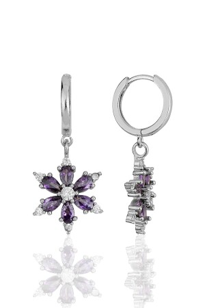 Amethyst Lila Tropfen Stein Kamelie Lotusblüten Ohrringe - 2