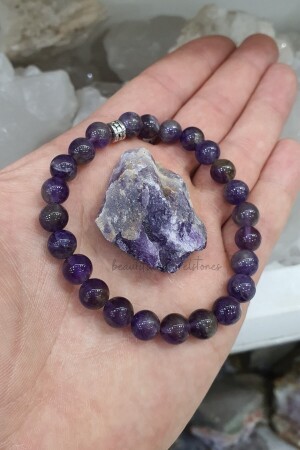 Amethyst-Naturstein-Armband 8 mm (mit Naturstein-Geschenk) (Positive Energie – böser Blick – Lebensfreude) - 1