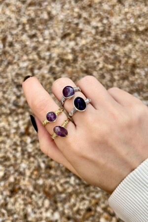 Amethyst Naturstein Ring I Verstellbar minimalistisch I Handgefertigt I Vergoldet - 1