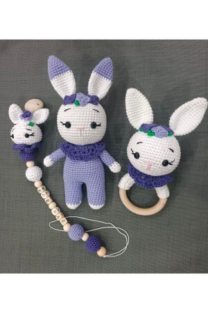 Amigurumi Kaninchen Neugeborenen-Set Lila Zey209 - 1