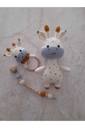 Amigurumi Süßes Giraffen-Set für Neugeborene, Schnullerkette, Rassel und Schlafbegleiter - 2