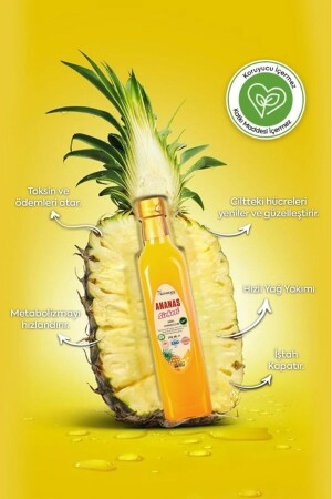 Ananas Sirkesi %100 Doğal Fermantasyon Pineapple Vinegar 500 Ml Cam hkm194 - 3
