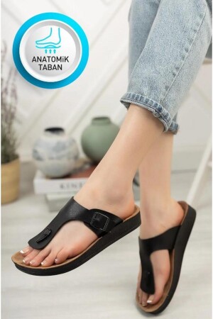 Anatomische orthopädische Sohle für Damen, schwarze Farbe, Flip-Flop-Modell, tägliche Anti-Rutsch-Hausschuhe A0387 - 2