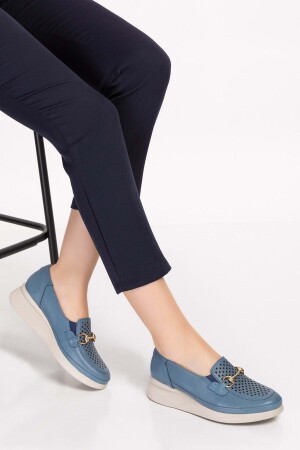 Anatomische Sohle aus echtem Leder mit Schnalle, detaillierte bequeme Schuhe Ndr. 106 – Blau – 42 - 1