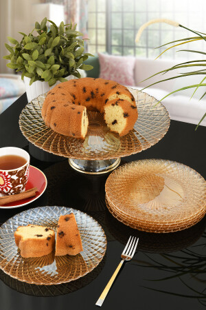 Angdesign Belinda Glas-Dessert- und Kuchen-Set, 7-teilig, Bernsteinfarben, 77425 - 2
