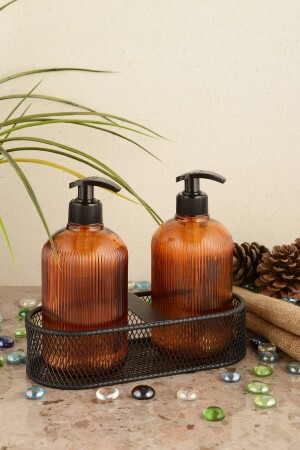 Angdesign Deniz Cam Sıvı Sabunluk 2'li-metal Siyah Standlı-amber 1200 - ANGDESİGN