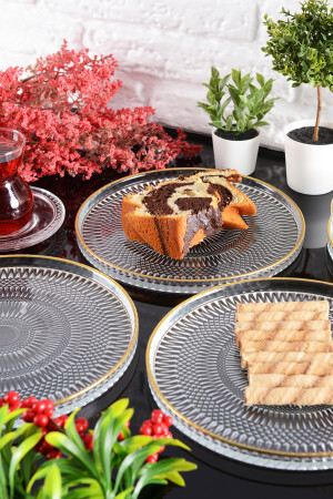Angdesign Marsilya Cam Pasta-kek-tatlı Tabağı 6'lı Şeffaf/kenarı Altın Yaldızlı-21 Cm 50300 - 6