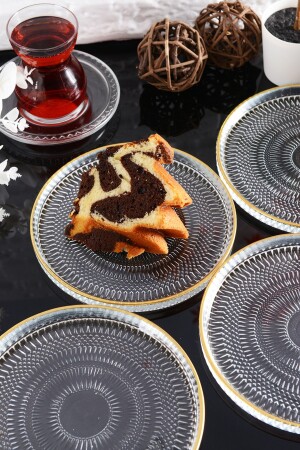 Angdesign Marsilya Cam Tatlı Tabağı 4'lü Şeffaf-kenarı Altın Yaldızlı-16 Cm 50500 - ANGDESİGN