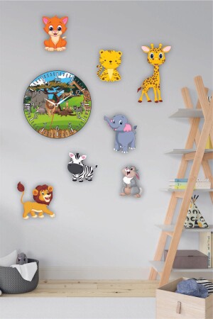 الحيوانات - الحيوانات الرائعة الأطفال / غرفة الأطفال 8 قطعة ساعة الجدار - Teknograf