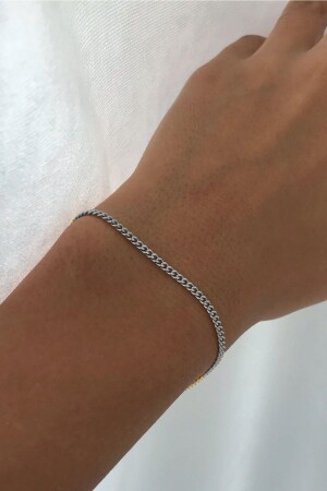 Anlaufbeständiges, ultradünnes, klassisches Unisex-Stahlarmband mit Kette aus Silber - 4