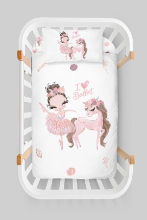 Anne Yanı Beşik Nevresim Takımı (60X100) - For Baby Serisi - Pembe Tütülü Balerin Ve Unicorn ETAYBBNTFB126 - 5