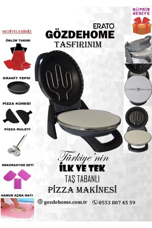 Anthrazit - Erato Taşfırınım Pizzamaschine, Lahmacun-Maschine Natursteinofen - Timer - 400 °C Taş900 - 2