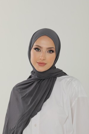 Anthrazitfarbener luxuriöser Schal aus gekämmter Baumwolle – Damen-Hijab-Jersey-Hijab-Lycra-Schal - 6