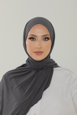 Anthrazitfarbener luxuriöser Schal aus gekämmter Baumwolle – Damen-Hijab-Jersey-Hijab-Lycra-Schal - 7