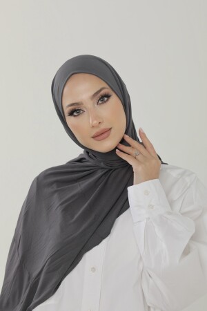 Anthrazitfarbener luxuriöser Schal aus gekämmter Baumwolle – Damen-Hijab-Jersey-Hijab-Lycra-Schal - 8