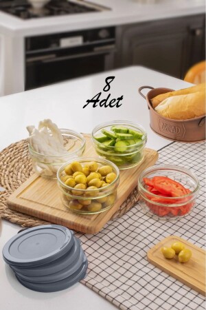 Anthrazitgraues Frühstücks-Snackschalen-Set mit Deckel, 8 Stück (GLAS MIT LOGO) - 4