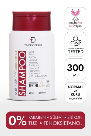 Anti-Haarausfall-Shampoo, normales und trockenes Haar, vegan, sulfatfrei und salzfrei, gegen Haarausfall, 300 ml, K-SWS-3712 - 1