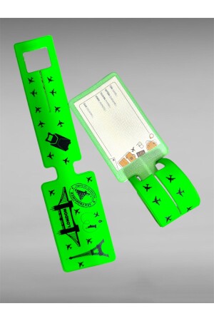 Anti Kayıp Neon Yeşil Bavul Etiketi Desenli Siyah Silikon İsimlikli Valiz Etiketi Bagaj Etiketi - 2