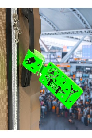 Anti Kayıp Neon Yeşil Bavul Etiketi Desenli Siyah Silikon İsimlikli Valiz Etiketi Bagaj Etiketi - 3