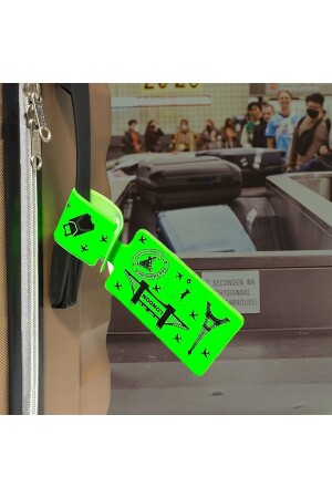 Anti Kayıp Neon Yeşil Bavul Etiketi Desenli Siyah Silikon İsimlikli Valiz Etiketi Bagaj Etiketi - 7