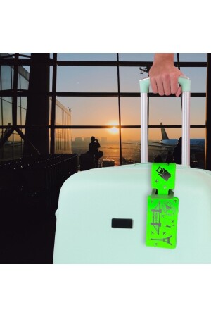 Anti Kayıp Neon Yeşil Bavul Etiketi Desenli Siyah Silikon İsimlikli Valiz Etiketi Bagaj Etiketi - 8