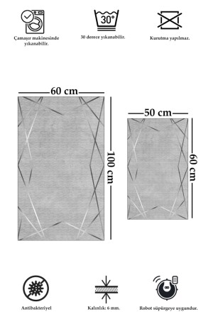 Anti-Rutsch-Unterseite, waschbar, schmutzabweisend, 260 x 100 x 50 x 60 cm, Badezimmerteppich, Badematte, WC-Sitz-Set, quadratisch, 5555-50 x 60, 60 x 100 cm - 4