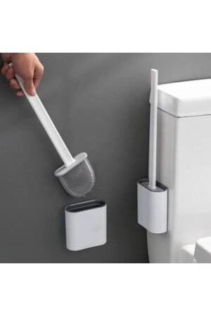 Antibakteriyel Silikon Uçlu Tuvalet Fırçası Seti - Tuvalet Ve Klozet Temizleme Fırçası - Beyaz-gri - 3