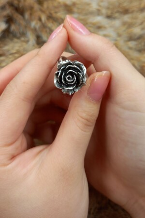 Antiker, versilberter, verstellbarer Ring mit Rosenmotiv - 3