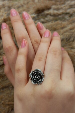 Antiker, versilberter, verstellbarer Ring mit Rosenmotiv - 4