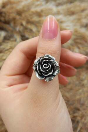 Antiker, versilberter, verstellbarer Ring mit Rosenmotiv - 5