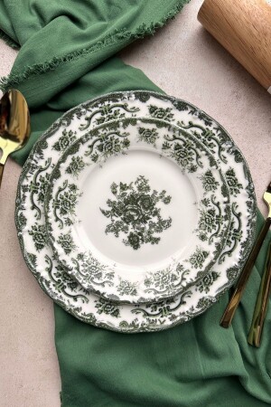 Antique Green 6 kişilik 19 cm Özel Tasarım Premium Porselen Pasta Tabağı Takımı DB3548 - 2