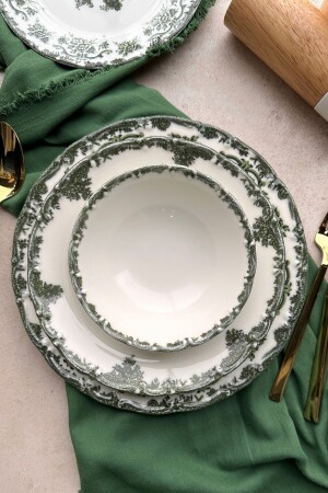 Antique Green 6 kişilik 19 cm Özel Tasarım Premium Porselen Pasta Tabağı Takımı DB3548 - 5