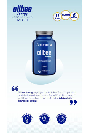 Apidemica Allbee Energy (arı Sütü, Propolis, Perga, Polen, 11 Vitamin, Ginseng, 6 Mineral) Multivitamin Tablet - 7