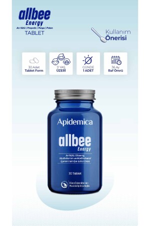 Apidemica Allbee Energy (arı Sütü, Propolis, Perga, Polen, 11 Vitamin, Ginseng, 6 Mineral) Multivitamin Tablet - 8