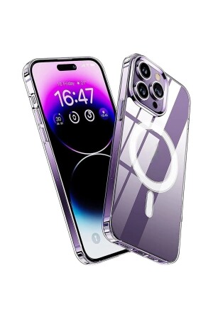 Apple Iphone 14 Pro Max Kılıf Magsafe Wireless Kablosuz Şarj Destekli Sert Şeffaf Darbe Emici Kapak Tacsafe iPhone 14 Pro Max - 1