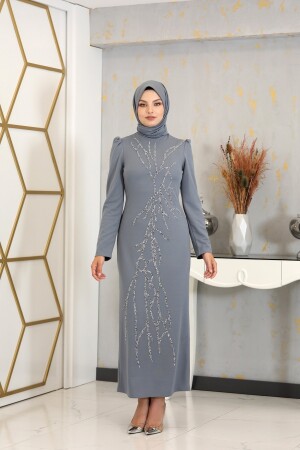 Applikationsbesticktes Bleistift-Tuana-Hijab-Kleid in Grau - Genel Markalar